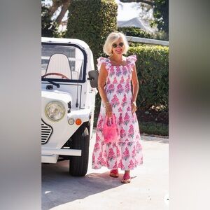 New Sail to Sable x Amy Littleson McNitt Debra Smocked Hibiscus Dress size M